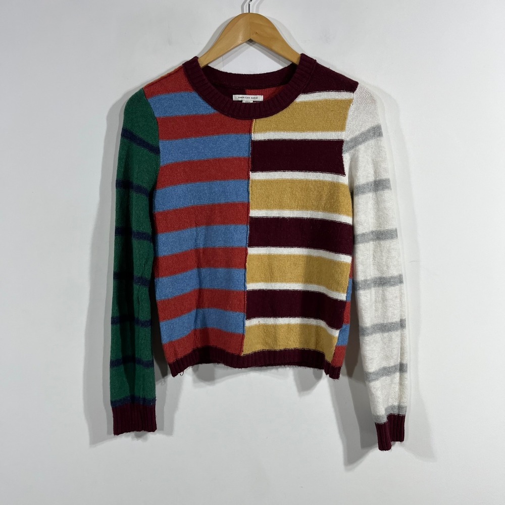 American Eagle Retro Granola Indie Colorblock Striped Sweater 90s Womens Small
